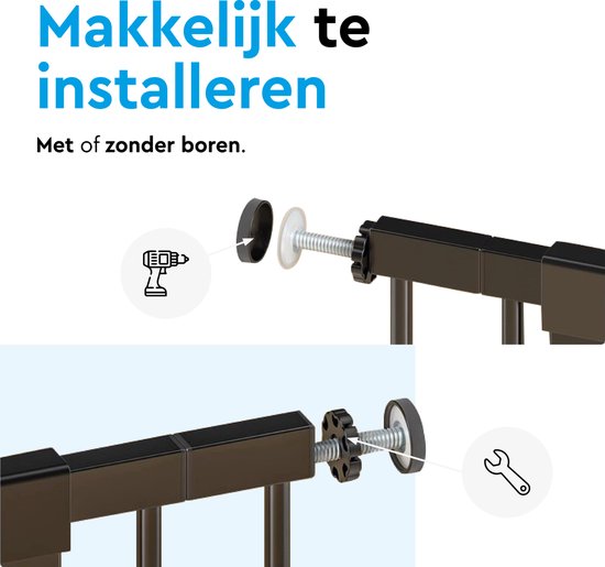 BRASQ Traphekje zonder Boren - Veiligheidshek - Kinderhekje met verlengstuk - 75 t/m 93 cm - Verlengbaar - Klembevestiging - Metaal - Hondenhek - Zwart