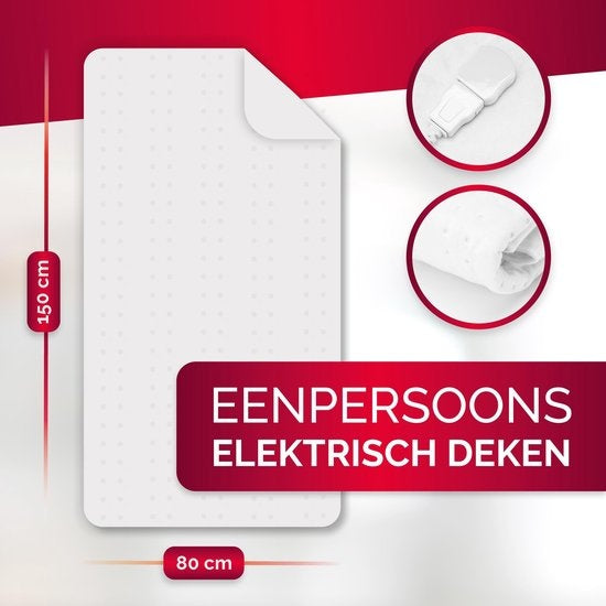 alpina Elektrische Deken - Warmtedeken 1 Persoons - Onderdeken - 3 Standen - Wasbaar - 80 x 150cm - Wit