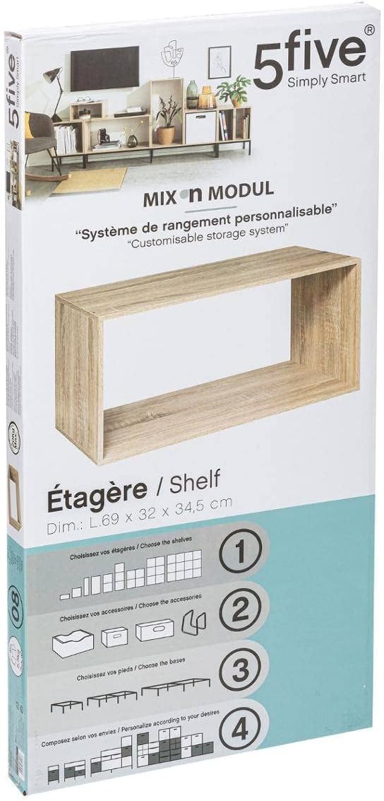 5Five Wandplank Mix Nature - Eikenhout - Zwevend Wandrek - Rechthoekig - 69 x 34 x 32 cm