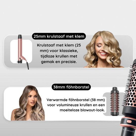 Sansbeauté® 5-in-1 Thermal Brush – Warmteborstel 38mm – Krul- & Föhnborstel – Multistyler voor Volume