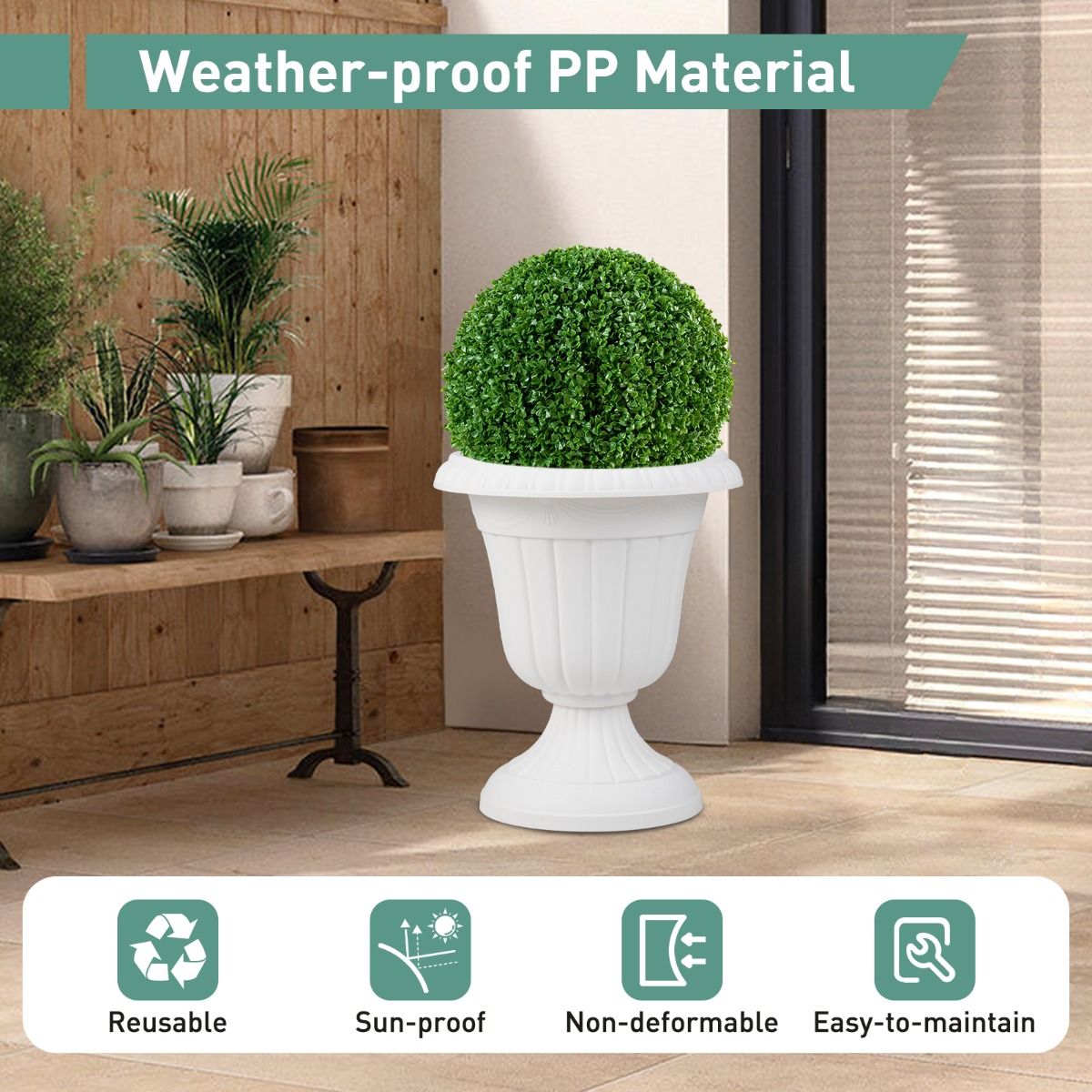 Coast Plantenbak set van 2 - urnvorm - weerbestendig - wit 46,5 cm hoog