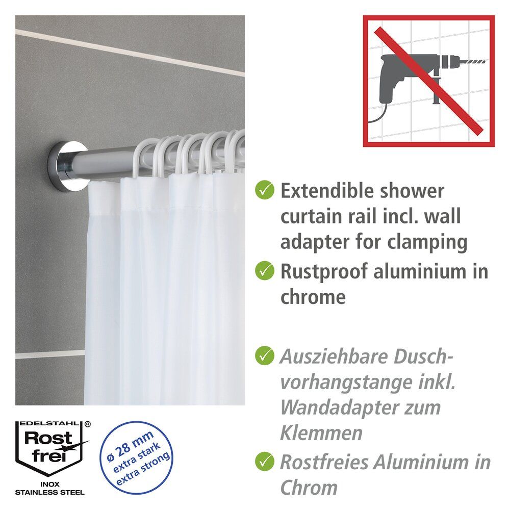 WENKO Luz Telescopische Douchestang Chroom - 70-115 cm - RVS