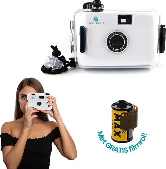 TibaGoods wegwerpcamera - Met rol - Waterdicht - Analoge Camera - Kinder Camera - Wit