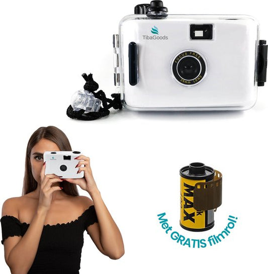 TibaGoods wegwerpcamera - Met rol - Waterdicht - Analoge Camera - Kinder Camera - Wit
