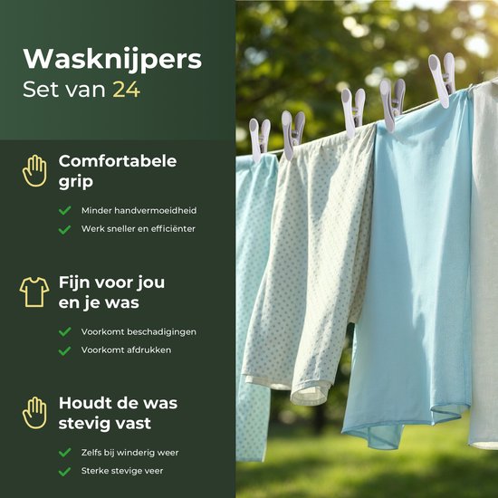 Gandria Wasknijpers 24 Stuks - Kunststof Wasknijpers - Set van 24 Plastic Knijpers - Wasrek Knijpers 10 Kg - Grijs/Wit en Wit/Grijs