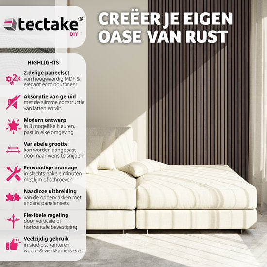 Tectake Akoestische panelen Sonic Wall - 2 stuks - Ebbenhout - 120x60x2,1cm