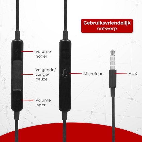 Nuvance - Oortjes met Draad - 3.5mm Jack Aansluiting - Oordopjes met Draad - In-Ear Oortjes met Draad en Microfoon - Zwart