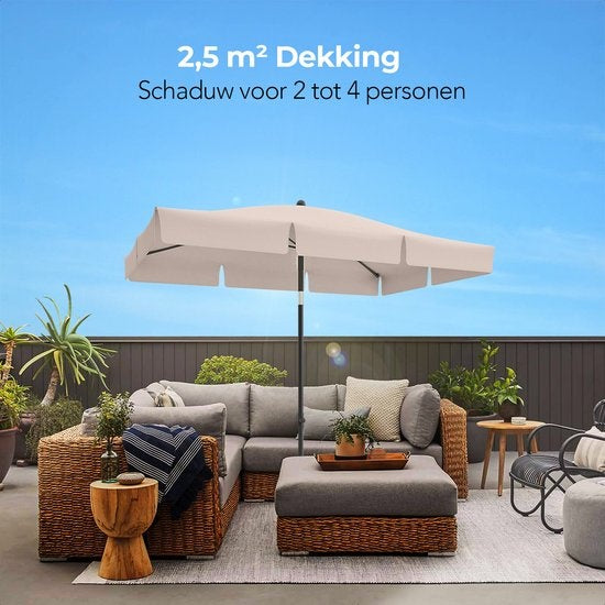 LifeGoods Parasol - Balkonparasol - 200x125cm - 30° Kantelbaar - Waterdicht - met Hoes - Taupe