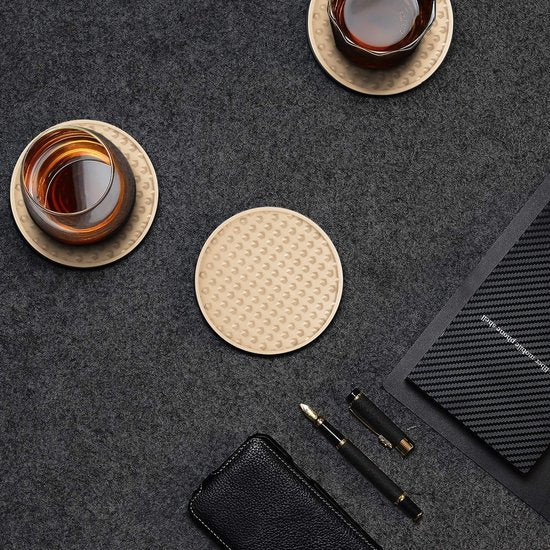 Castagnola Siliconen Onderzetters – Onderzetters voor Glazen – Design Onderzetters met Houder – Onderzettersset – Anti Slip - Set van 6 – Beige