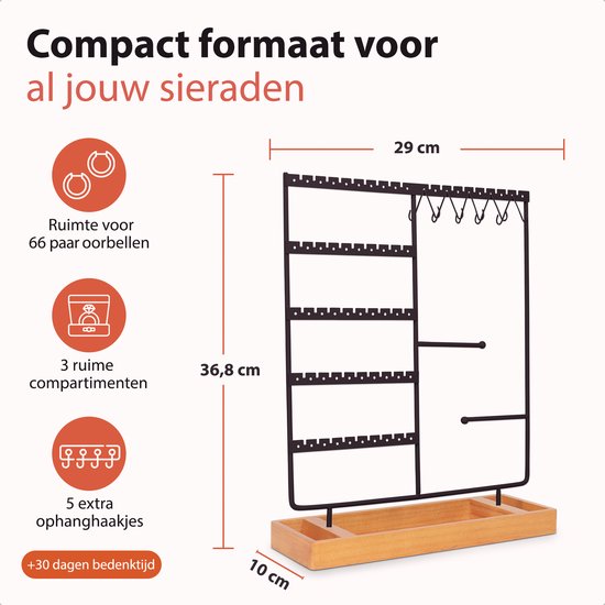 Posity Sieradenrekje – Sieradenhouder – Oorbellenrekje – Juwelen houder – Voor kettingen/armbanden/ringen/Juwelen – Hout & metaal – Zwart