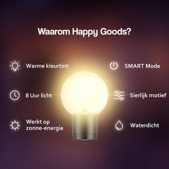 Happy Goods Solar Tuinverlichting op Zonneenergie - 20 LED Lichtsnoer Buiten - 3 m Verlicht + 2 m Snoer - Buitenverlichting Lichtslinger - Lichtsnoeren
