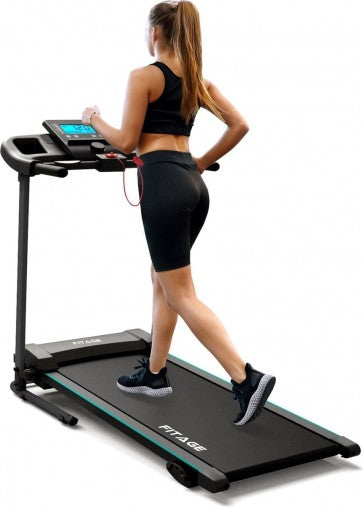 Fitage Loopband voor Thuis - Hellingsfunctie - Bluetooth - 1-12 km/u - Inklapbaar - 100 x 64 x 25 cm - Zwart