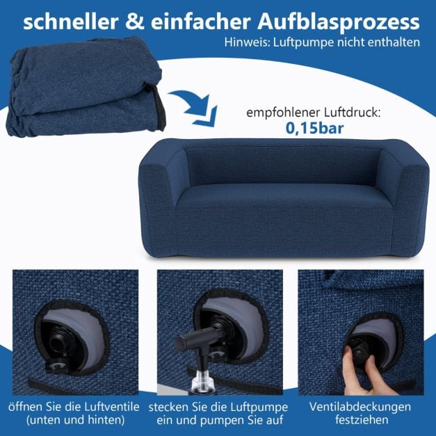 Coast Luchtbank Blauw – Opblaasbare 2-Persoons Bank met Afneembare Hoes en Brede Armleuningen – 184 x 79 x 67 cm