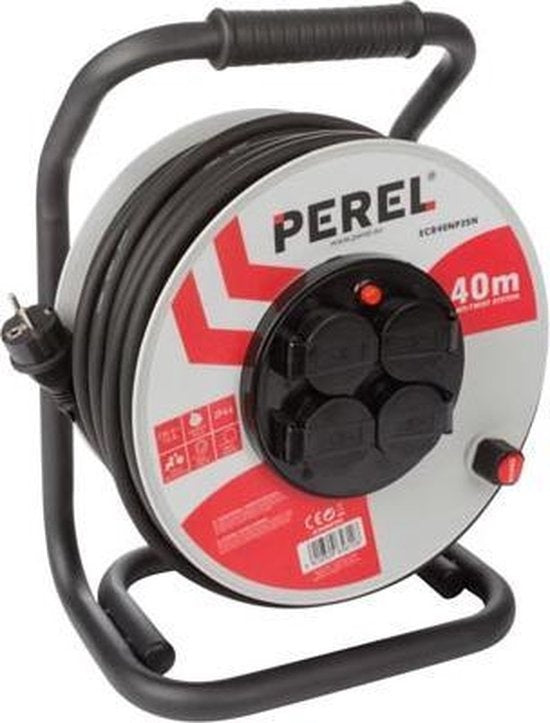 PROFESSIONELE NEOPREEN KABELHASPEL - 40 m - 3G2.5 - 4 STOPCONTACTEN - PENAARDE