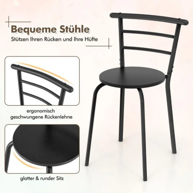 Coast Eettafelset Zwart – 3-Delige Bartafelset met 2 Stoelen en Wijnrek – Tafel 80 x 53 x 77 cm