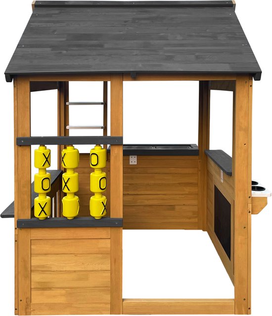 AXI Lynn Speelhuis in Bruin / Antraciet – Houten Speelhuisje met Speelkeuken, Boter, Kaas en Eieren spel en accessoires – FSC hout – Tuinhuisje voor kinderen - 10 jaar garantie!