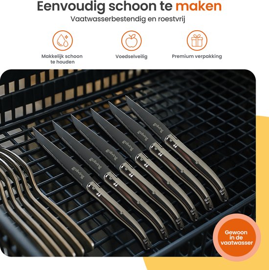 Goliving Steakmessen - Vleesmes - Vaatwasserbestendig - 6-delige Steakmessenset - RVS - Messenset - Kartelmes - Zilver