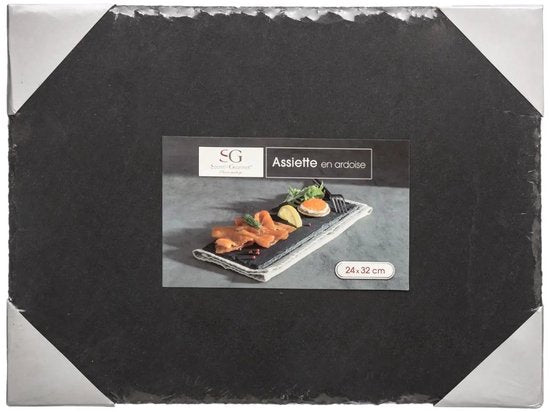 Secret de Gourmet Serveerplankje voor hapjes/fingerfood - 24 x 32 cm - Leisteen - borrelplank - tapasplank - kaasplank