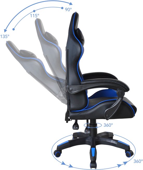 VDD Gaming - Gamestoel - Game Stoel - Gamingstoel - Gamestoel Zwart- Gamestoel Blauw - Bureaustoel - Bureau Stoel - Verstelbaar - Ergonomisch - Max 120 kg