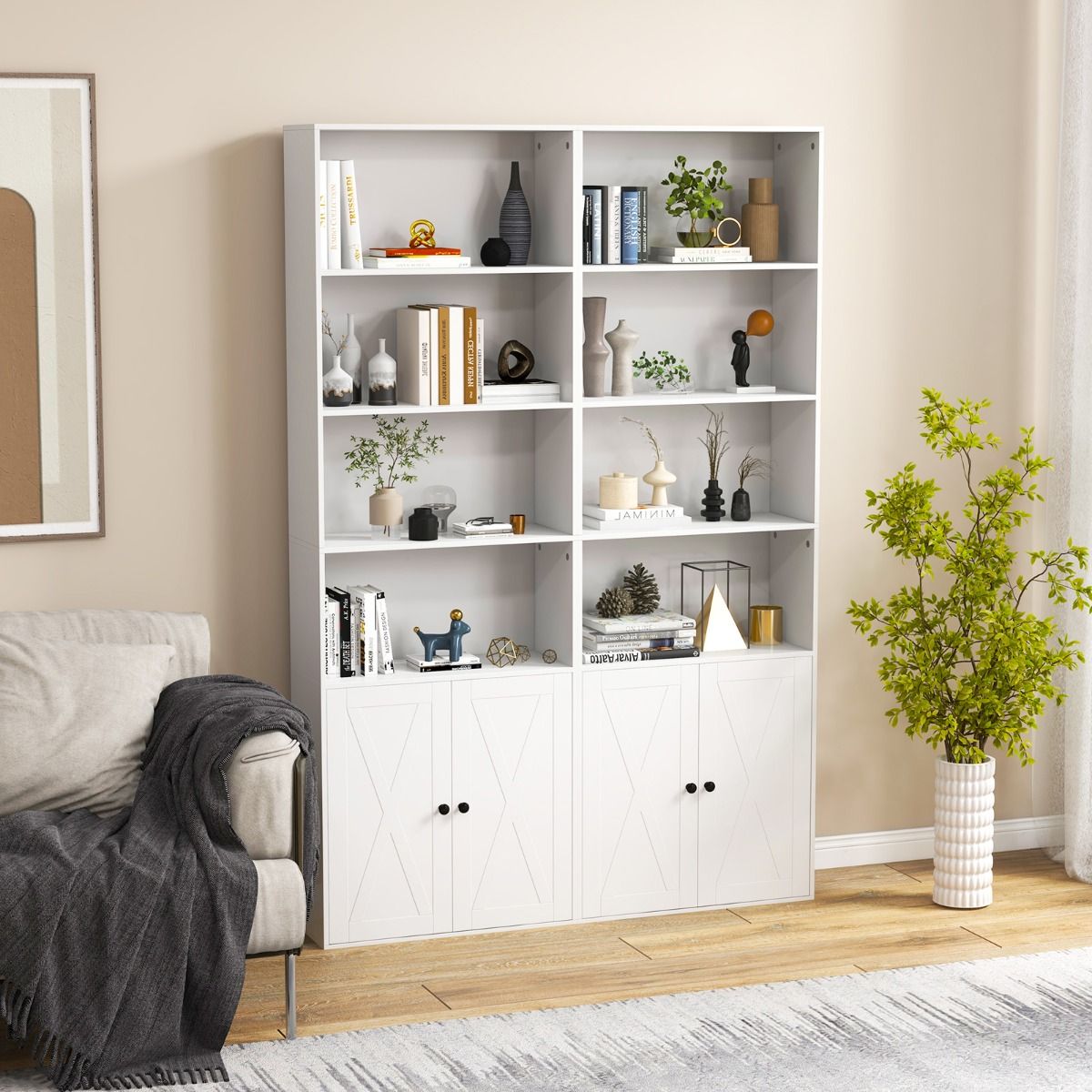 Coast Vrijstaande Boekenkast - 6 Planken - 2-Deurs - 60 x 24 x 180 cm - Wit