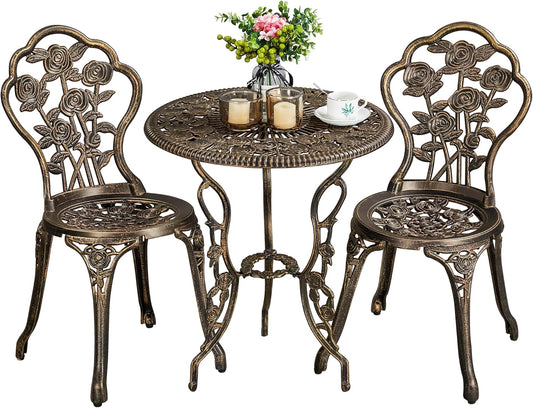 Yaheetech Bistroset 3-delig - Balkonmeubelen - Gegoten Aluminium - Brons
