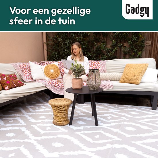 Gadgy Buitenkleed XXL - Vloerkleed Buiten 300x200 cm - Tuintapijt Dubbelzijdig - Picknickkleed Beige Wit - Buitentapijt