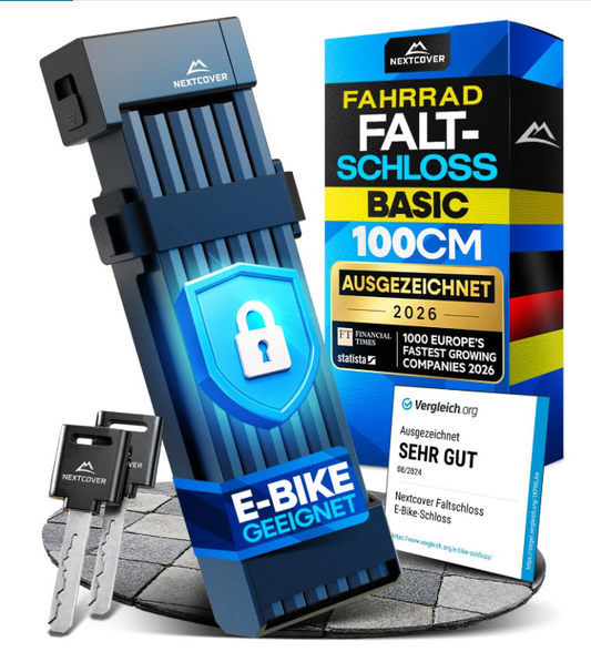 NEXTCOVER FoldBasic Vouwslot voor Fiets - 100 cm - Zwart - Inclusief Houder en 2 Sleutels