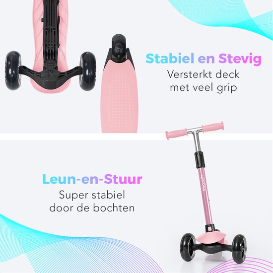 LifeGoods – Kinderstep Met 3 LED-Wielen – Geschikt Voor 2-5 Jaar & Hoogte Verstelbaar – Voorzien Van Lichtgevende Led Wielen En Voetrem – Voor Jongens En Meisjes – Pastel Roze Aluminium