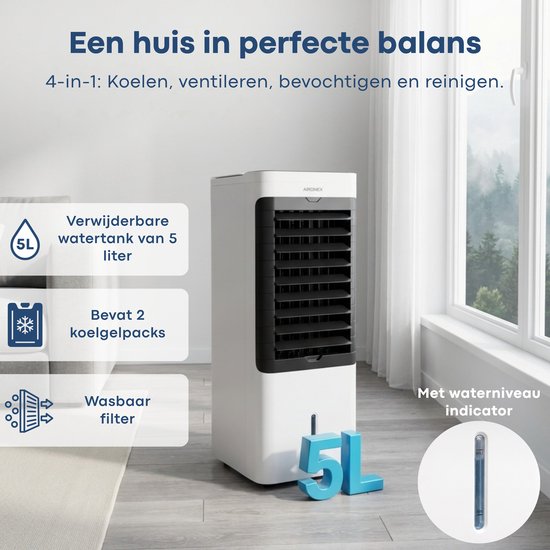 Aironex Aircooler / Luchtkoeler – Met Koelelementen, 5L Watertank, Afstandsbediening, Timer & LED Display – Voor Verfrissende Verkoeling - Geen Mobiele Airco, Maar Effectief Alternatief Zonder Slang