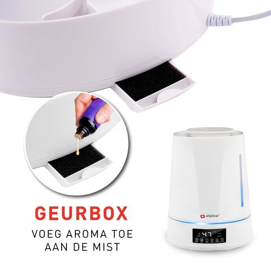 alpina Luchtbevochtiger 4L - Humidifier - Aroma Diffuser met Timer - Afstandsbediening - Wit