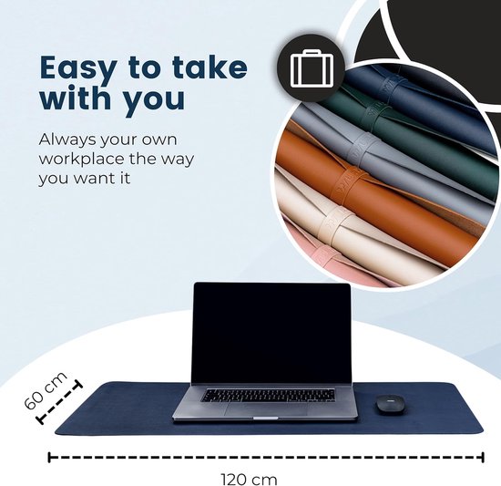 WURK Professionele Bureau Onderlegger [120 cm x 60 cm] - Muismat XXL - Mouse Pad - Multifunctionele Grote Bureauonderlegger – Desk Mat [Donker Blauw]
