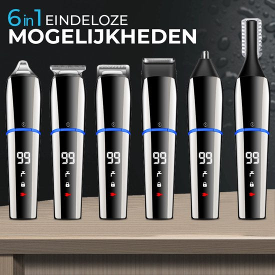 Vertrex 6 in 1 Baardtrimmer Pro+ Bodygroomer Mannen - Neustrimmer - Tondeuse - Scheerapparaat - Trimmer Baard en Lichaam