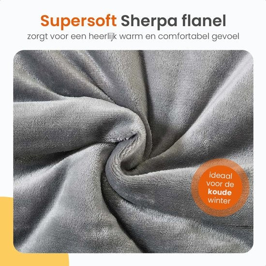 Goliving Elektrische deken met Mouwen - Fleece plaid - Knuffeldeken groot - Wasbare elektrische deken met 9 standen en timer - 195x125cm - Grijs