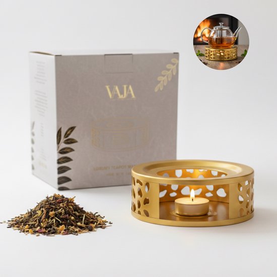 Vaja® Warmhoudplaat met Waxinelichtje voor Theepot - Warmhouder met Kaars - Theelichthouder - Thee Warmer Theelicht - Tea Maker - Verwarmer - Goud