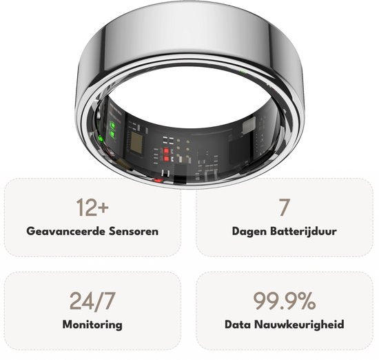 Focus® S1 Smart Ring – Zilver Maat 10 – Hartslag & Slaap Monitor – IP68 Waterdicht – Wearable