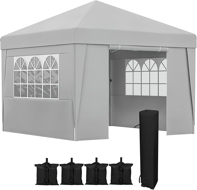 Outsunny Partytent - Paviljoen - Opvouwbaar - Met Zijwanden - Met Draagtas - 298 x 298 cm – Grijs