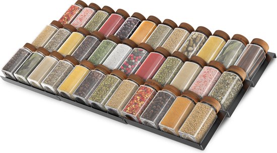 Soothe Kruidenrek Lade voor 36 Kruidenpotjes - Uitschuifbaar - 9 Set - Kruiden Organizer - Kruidenrekken - Kruidenrekje - RVS