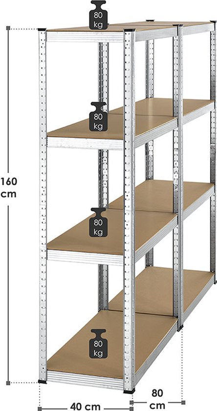 2 stuks Magazijnstelling / Opbergrek - Easy - 160 x 80 x 40 cm