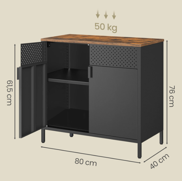 Joyfurnos Zwarte Opbergkast met Deur & Verstelbare Plank - 80 x 40 x 76 cm
