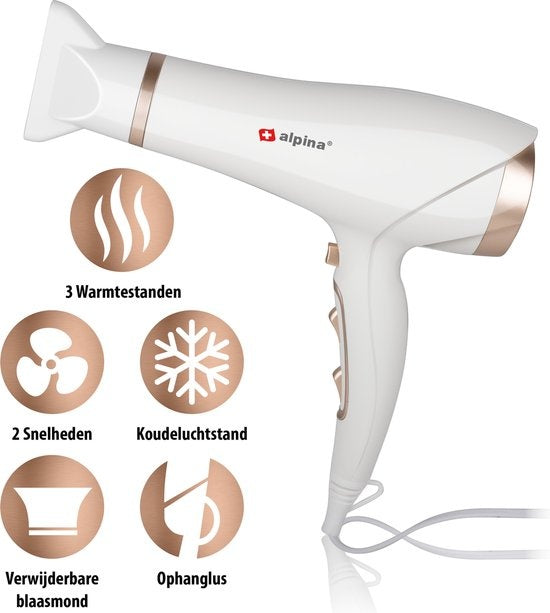 alpina Fohn - Haardroger - 2300W - Coolshot - Wit/ Rosé