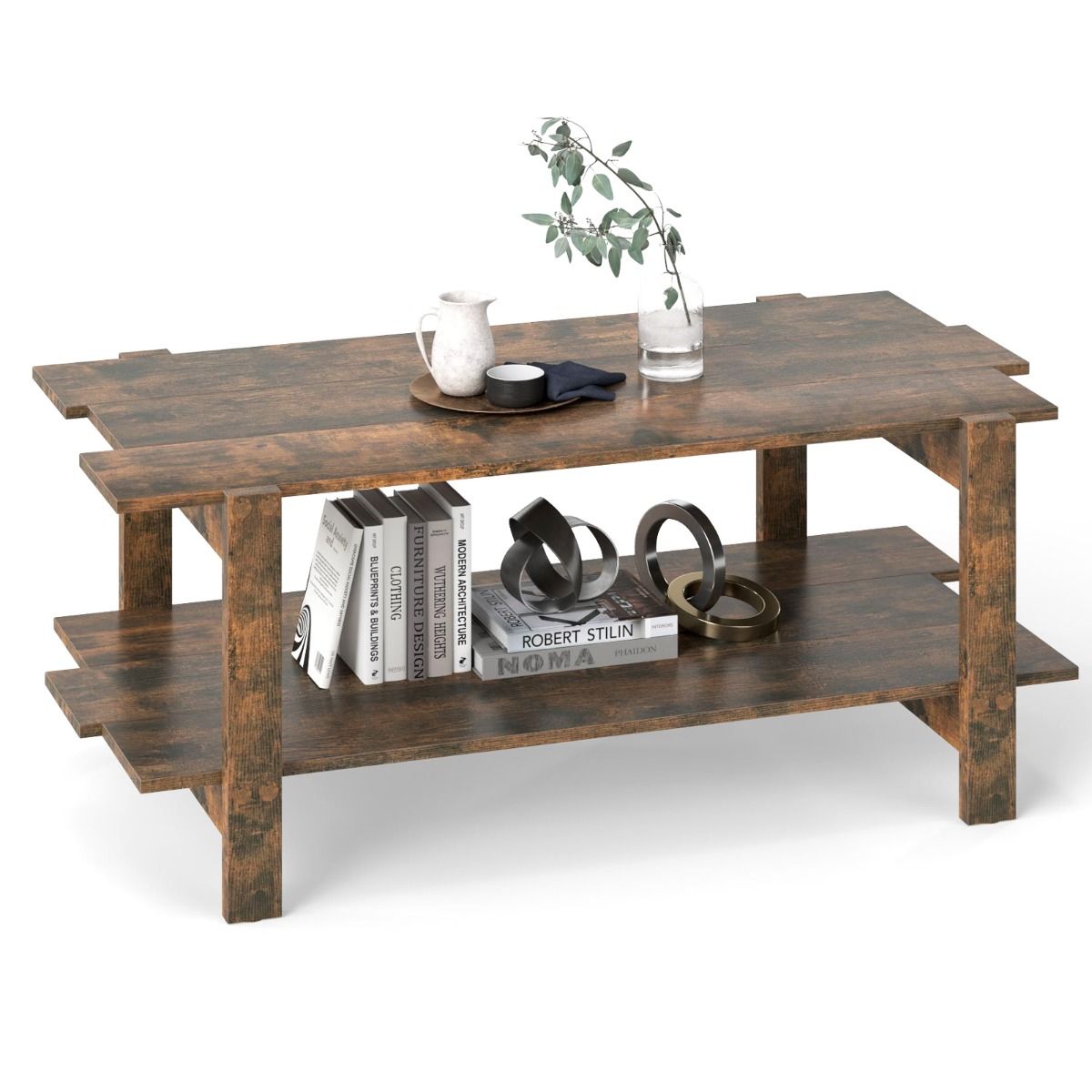 Coast Salontafel - 2 niveaus - met opbergplank - walnoot/zwart - 115 x 59 x 46 cm