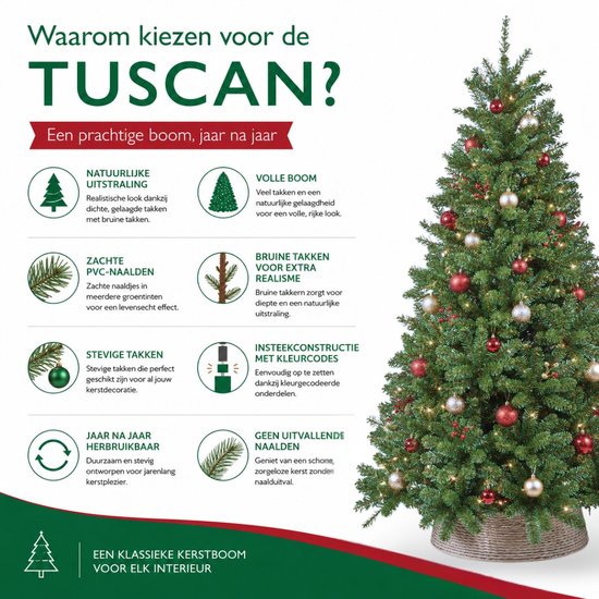 Triumph Tree Tuscan Kerstboom - Kunststof Kerstversiering voor Binnen met Volle Uitstraling - Kunstboom van PVC met 488 Dennentakken - Klassieke Stijl - H185 x Ø109 cm - Groen