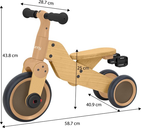 Sunny Walker 2-in-1 1000 Houten Loopfiets - Vanaf 2 jaar - Walker Trike - Verstelbaar zadel - FSC Mix