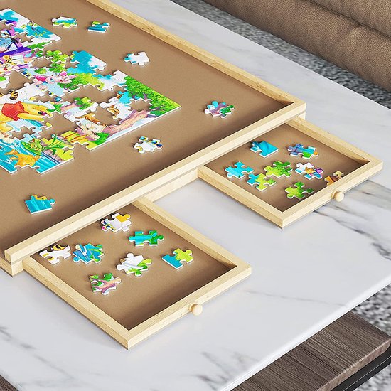 Diydash - Puzzelbord & Puzzeltafel - 1000 Stukjes - 83 x 64 cm - Met 4 Sorteerlades & Opbergsysteem - Puzzelplank - Hout - Bruin