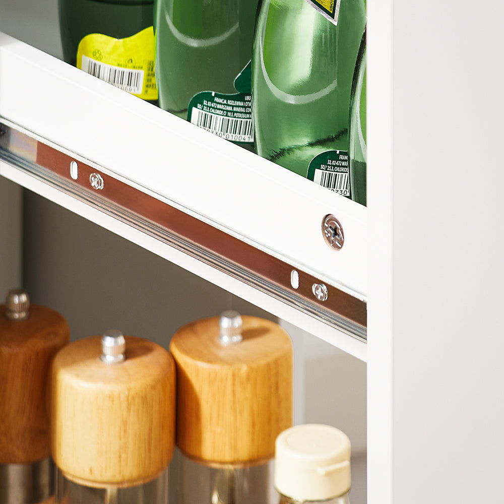 SoBuy NSR11-WN Smalle Rollende Plankenkast van Hout 20x51x79 cm - Praktische Keuken- en Badkamerwagen op Wieltjes in Wit Natuurhoutlook