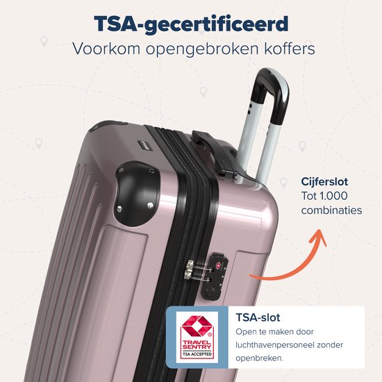 TRVLMORE Kofferset - 3 Delig - Complete Reiskoffer set - 45L Handbagage + 75L en 115L Ruimbagage - Roségoud