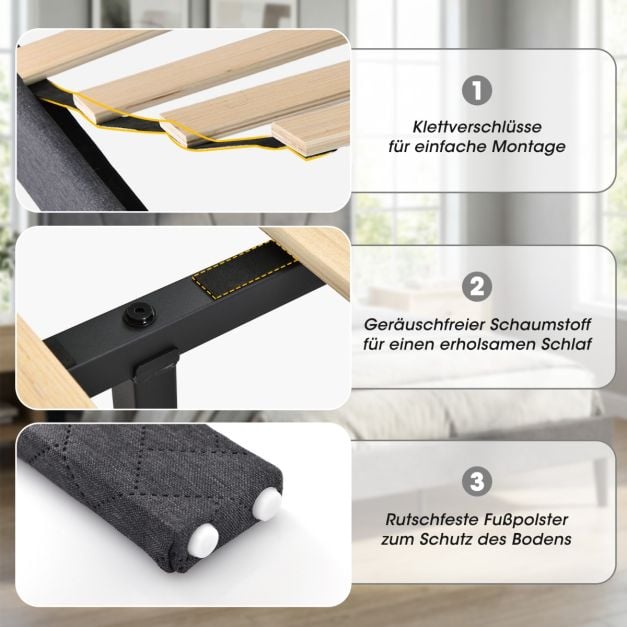 Coast Gestoffeerd Bedframe – 160 x 200 cm – Verstelbaar Hoofdbord – Donkergrijs