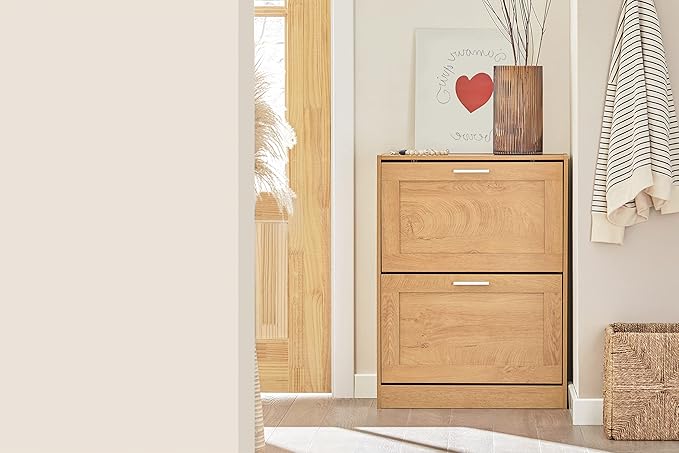 SoBuy FSR137-N Entreekast - Houtcomposiet met 2 Kleppen & Smal Design - Bruin