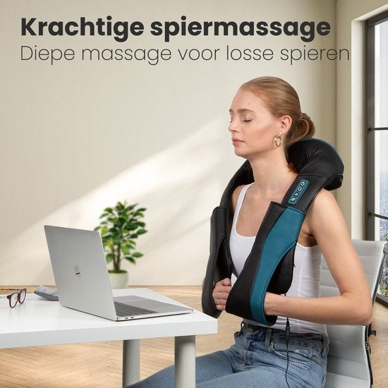 Auronic Shiatsu Massagekussen - Elektrisch Nekmassage Apparaat - Massage Apparaten - Nek en Schouder - Infrarood - Inclusief Draagtas - Zwart/Blauw