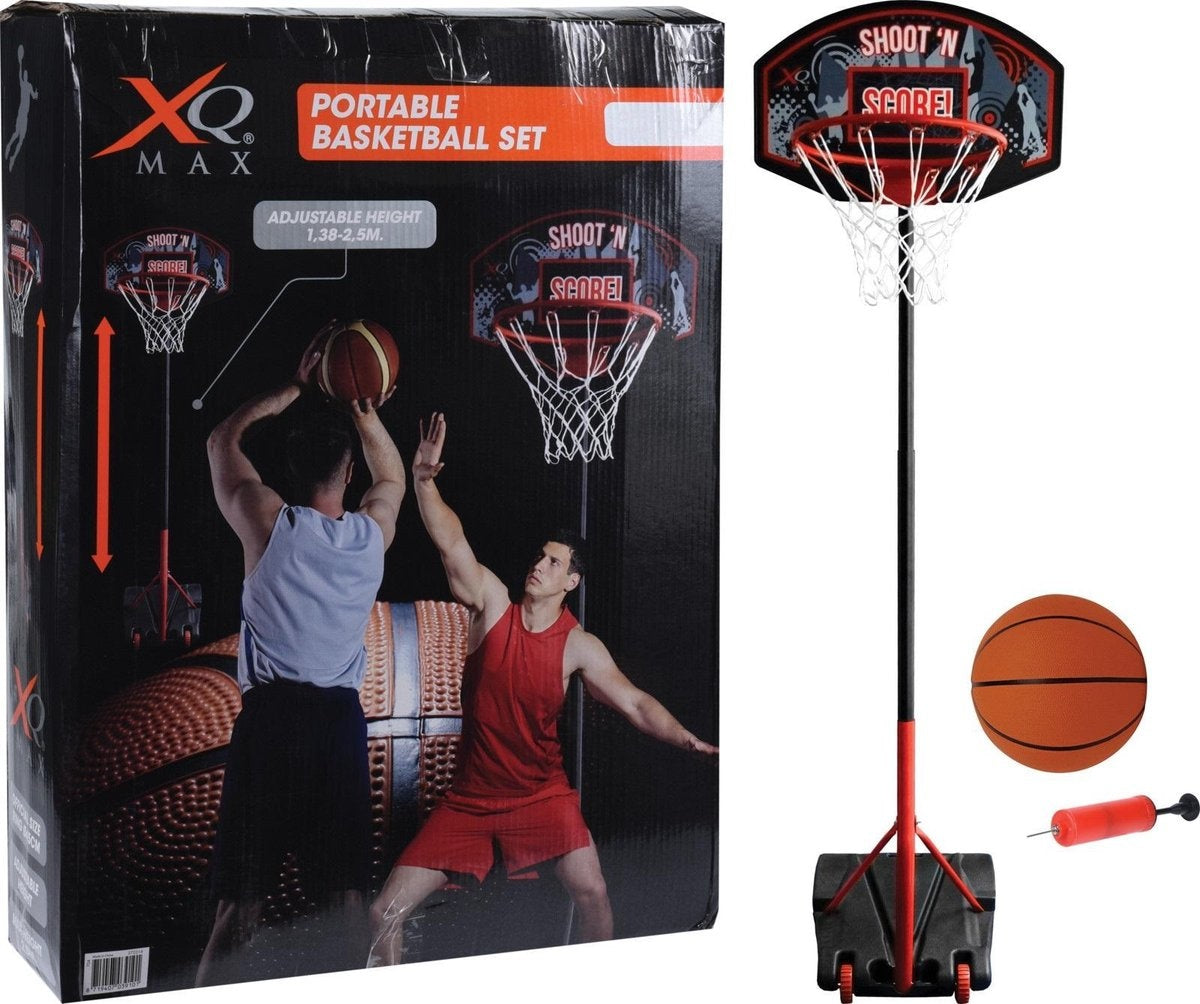 XQ Max Basketbalset - Basketbalstandaard - Verstelbaar van 1.38 m tot 2.5 m - Zwart/Oranje